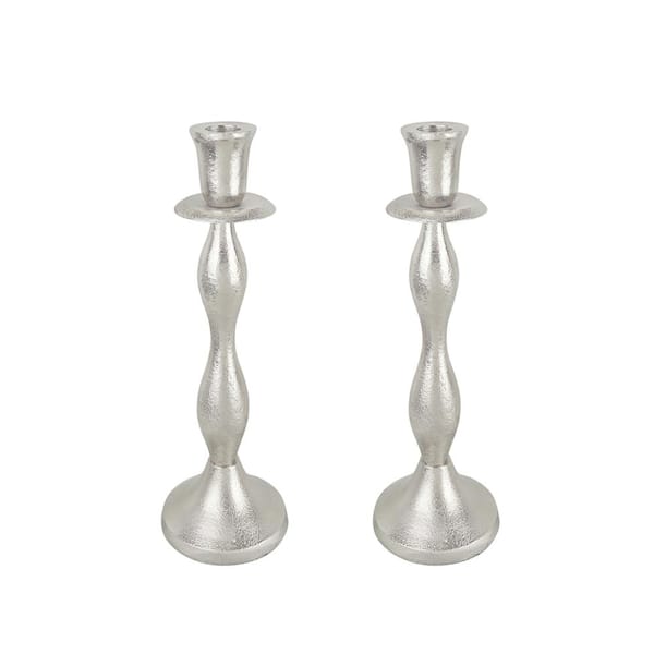 Unbranded 4 in. Dia x 10-1/2 in. Height, Nickel Aluminum Solid, Table Decorative Candle Holder Stand. (Set of 2)