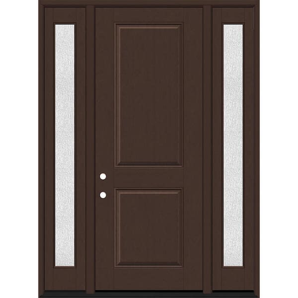 Steves & Sons Regency 68 in. x 96 in. 2P Squaretop LHIS Chestnut Stain Mahogany Fiberglass Prehung Front Door w/Rain 14 in. SLs 4-9/16