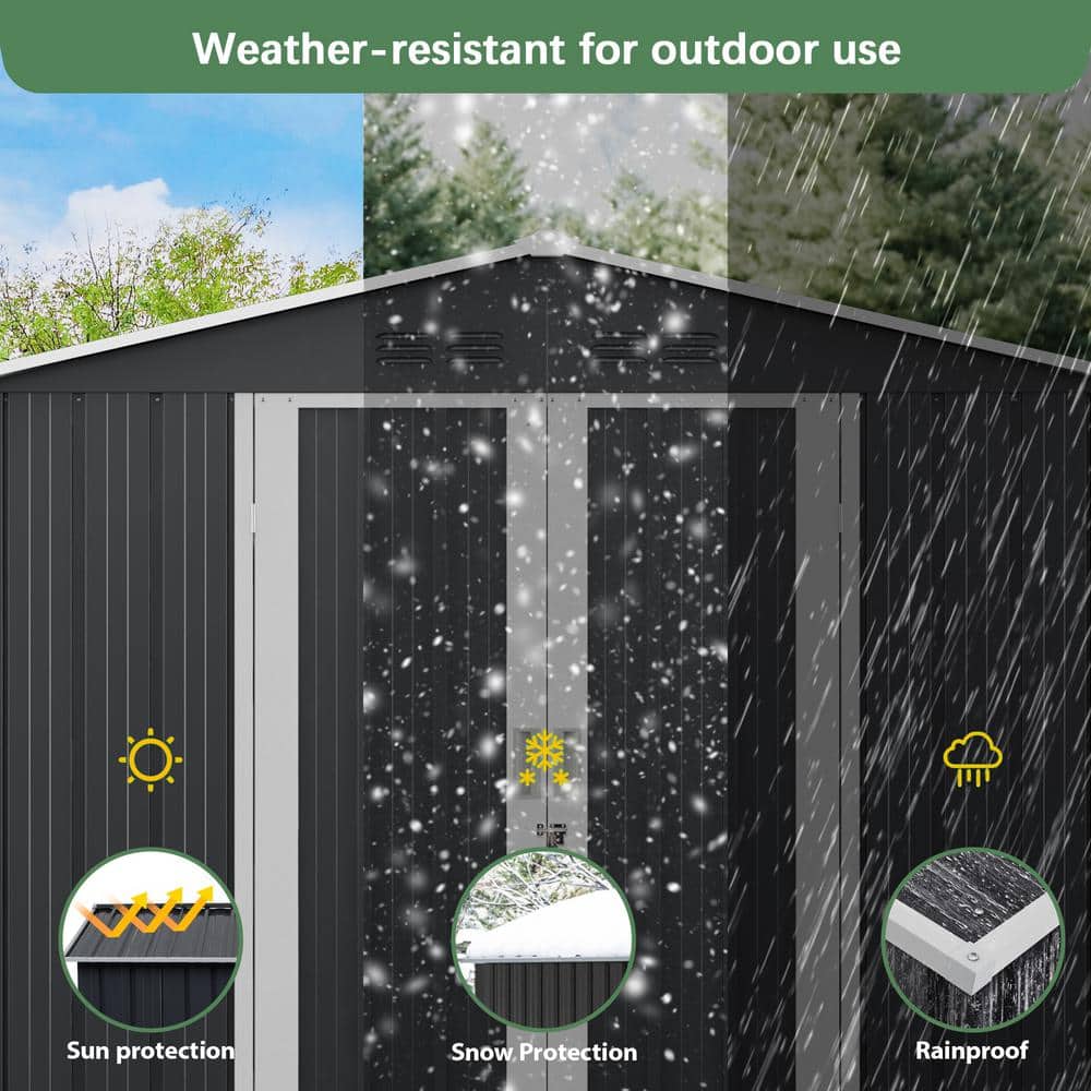 6' x 4' Black Steel Outdoor Storage Shed with Double Doors