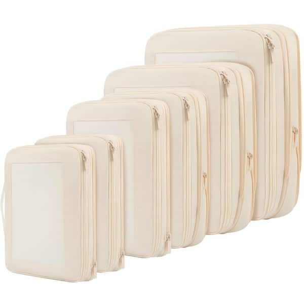 6-PiecePacking Cubes Compression, Expandable Travel Packing Organizers, Square Mesh Travel Accessories, Beige
