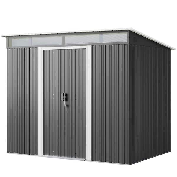 8 ft. W x 6 ft. D Outdoor Storage Metal Shed with Sliding Doors and Transparent Panel for Backyard, Gray 39 sq. ft.