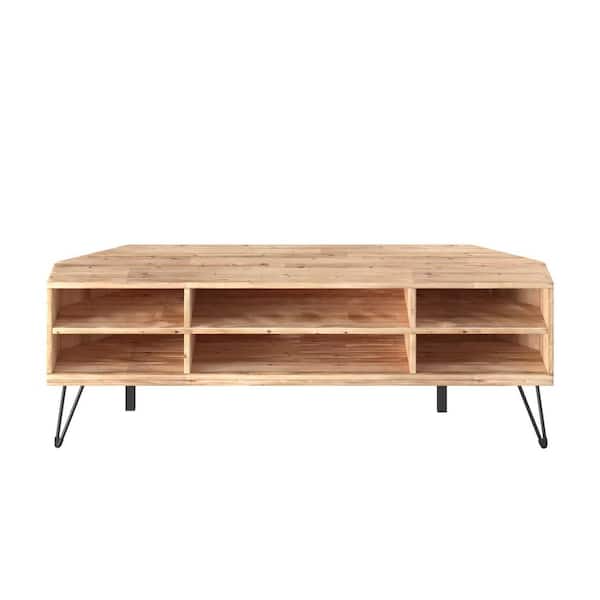 Crawford & Burke Brixton 54 in. Natural Composite Corner TV Stand Fits TVs Up to 65 in. with Cable Management