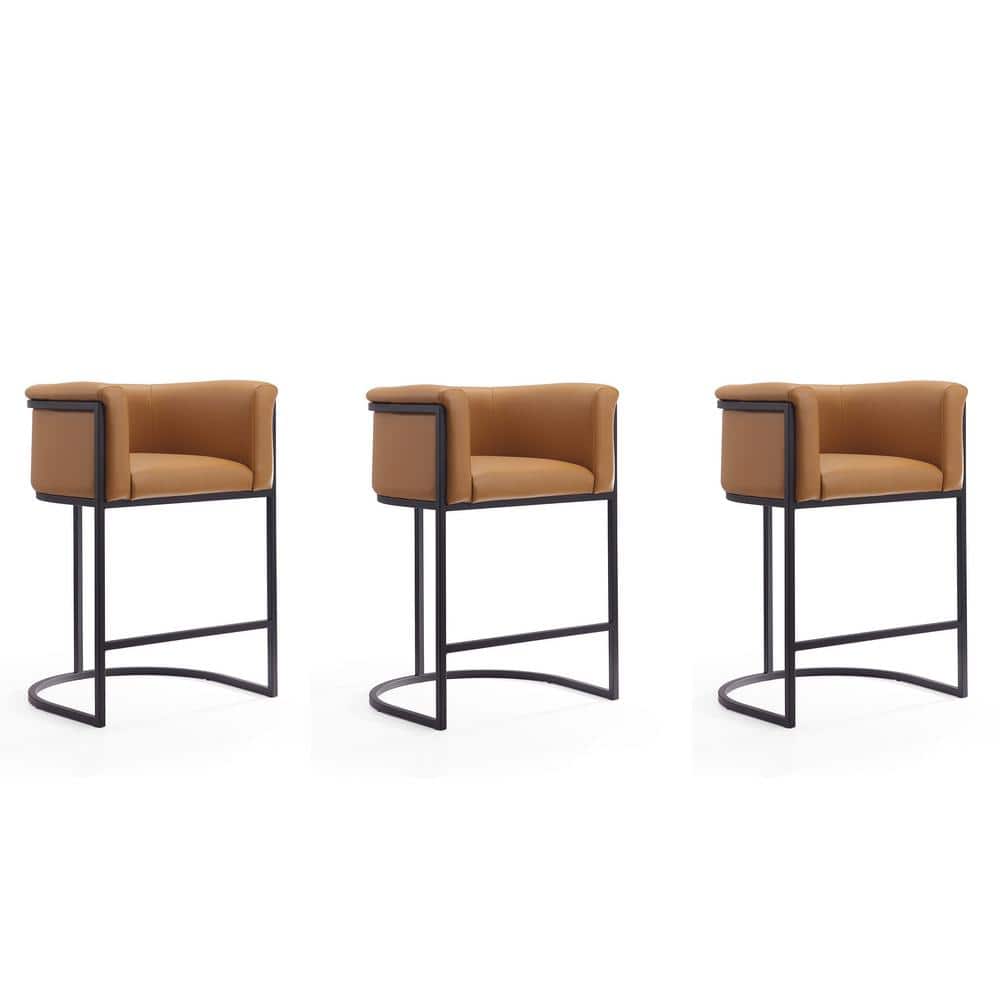Manhattan Comfort Cosmopolitan 33.8 in. Camel and Black Low Back Metal  Counter Height Bar Stool (Set of 3) 3-CS008-CL - The Home Depot