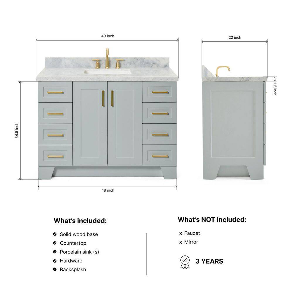 Gray Freestanding Single Sink Vanity with Marble Top