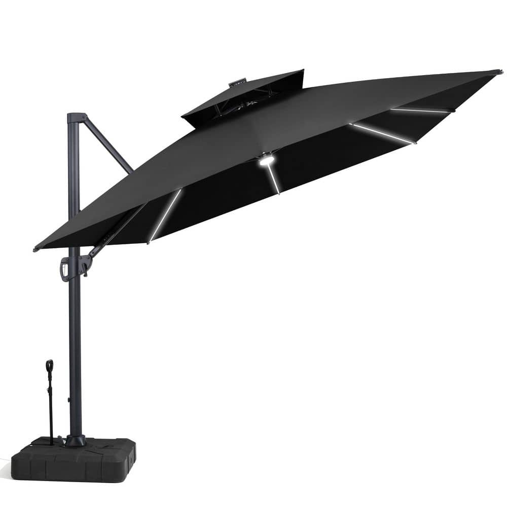 13 ft. x 10 ft. Solar Lighted Cantilever Patio Umbrella in Black Outdoor Offset Umbrella with 300 lb. Base and Pull Rod price history on PriceWatchPro