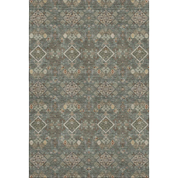 Mayfield Premium Machine Washable Abstract AMF2478 Basil 5 ft. x 7 ft. 6 in. Area Rug
