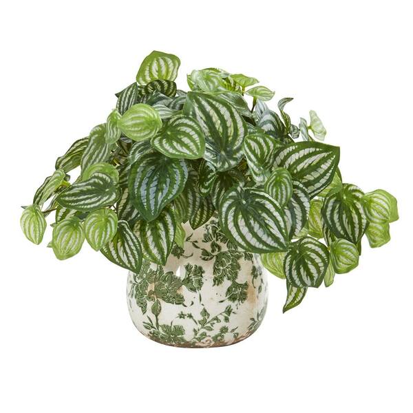 Nearly Natural Indoor Watermelon Peperomia Artificial Plant in Vase 8557