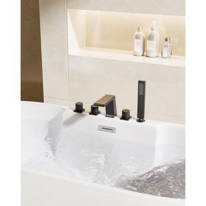 3-Handle Tub-Mount Roman Tub Faucet with Anti-fingerprint Handheld Shower in Matte Black (Valve Included)
