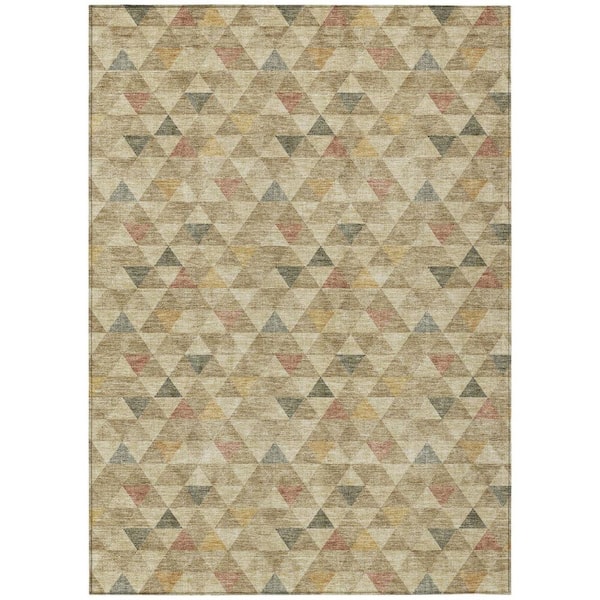HomeRoots Beige, Tan, Taupe 8 ft. x 10 ft. Woven Geometric Polyester Rectangle Indoor / Outdoor Area Rug