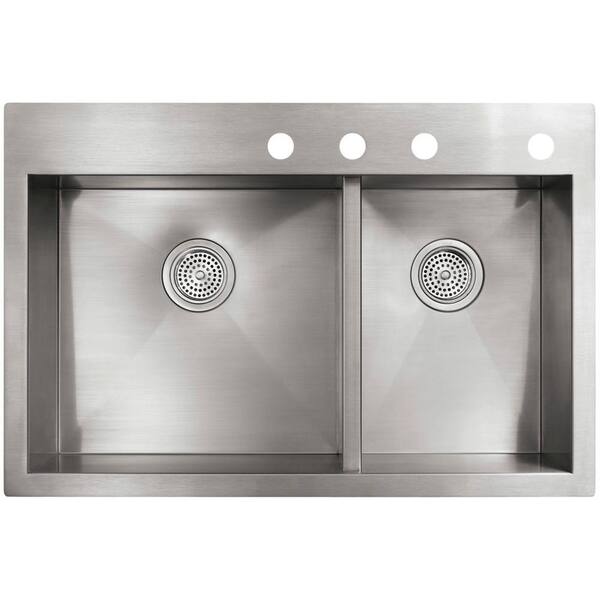 KOHLER K-3839-1-NA Vault 33 X 22 X 9-5/16 Smart Divide Top-/Under-Mount Large/Medium Double-Bowl Kitchen Sink with Single Faucet Hole