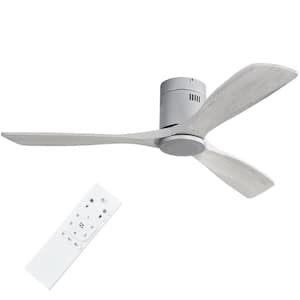 52 in. Indoor/Outdoor Recessed Ceiling Fan 3-Carved Wood Blades  Silver Ceiling Fan with 6 Speed Remote