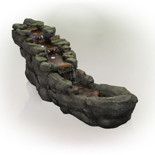 Alpine Corporation 20 in. Tall Rocky River Rapids Fountain with LED Lights Yard Decor