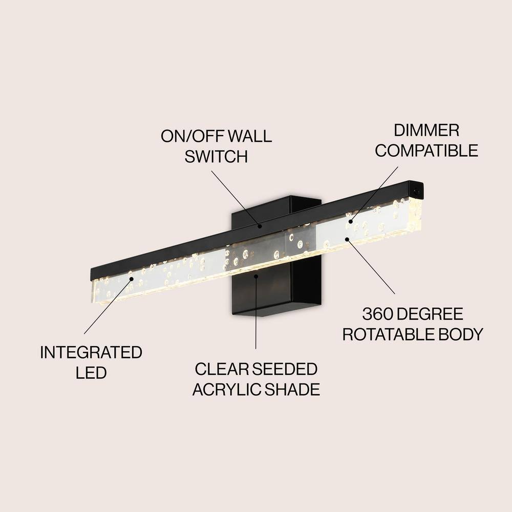 Mario 22" Black Iron LED Vanity Light with Seeded Acrylic Shade
