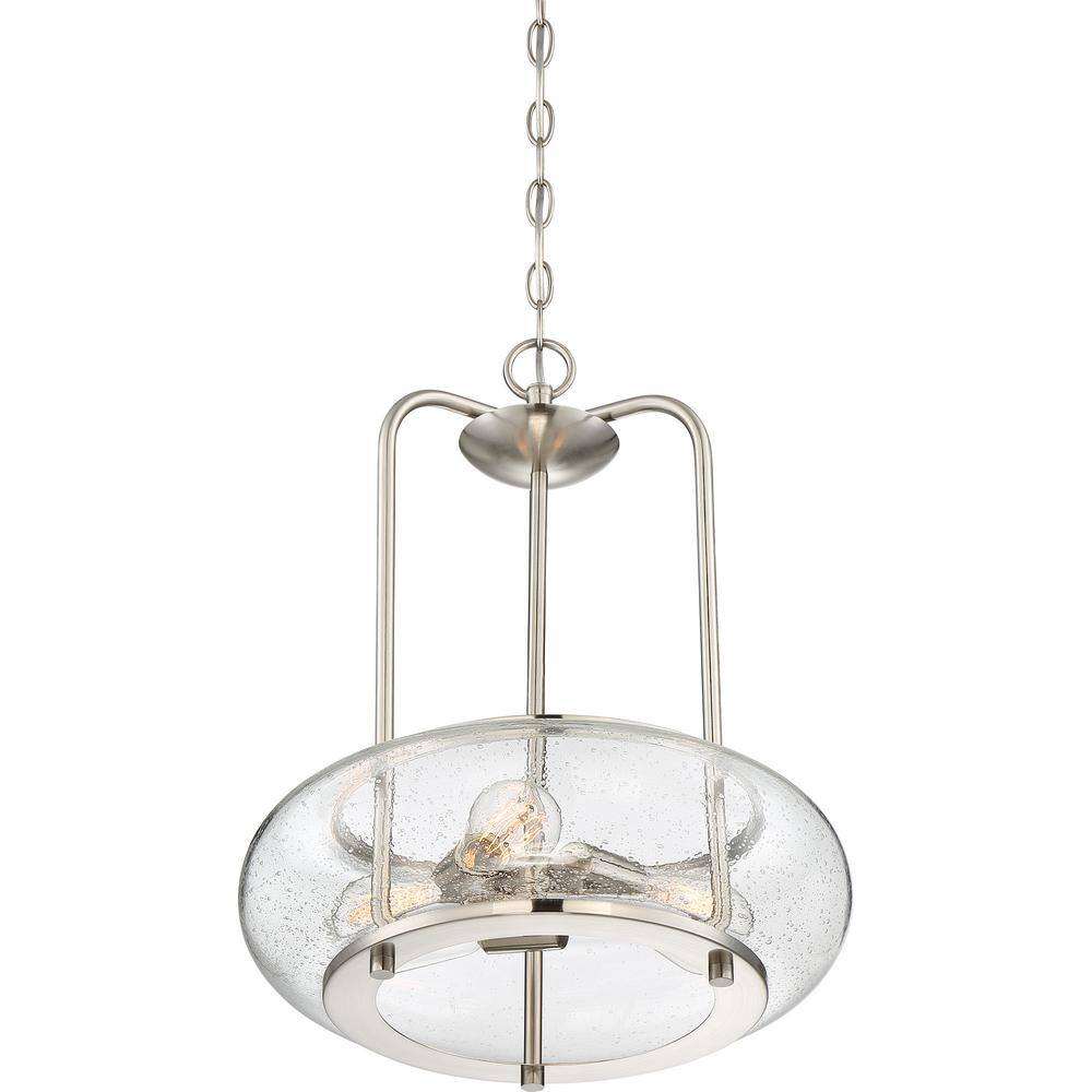 Edison Tribute 16'' Brushed Nickel 3-Light Pendant with Seedy Glass Shade