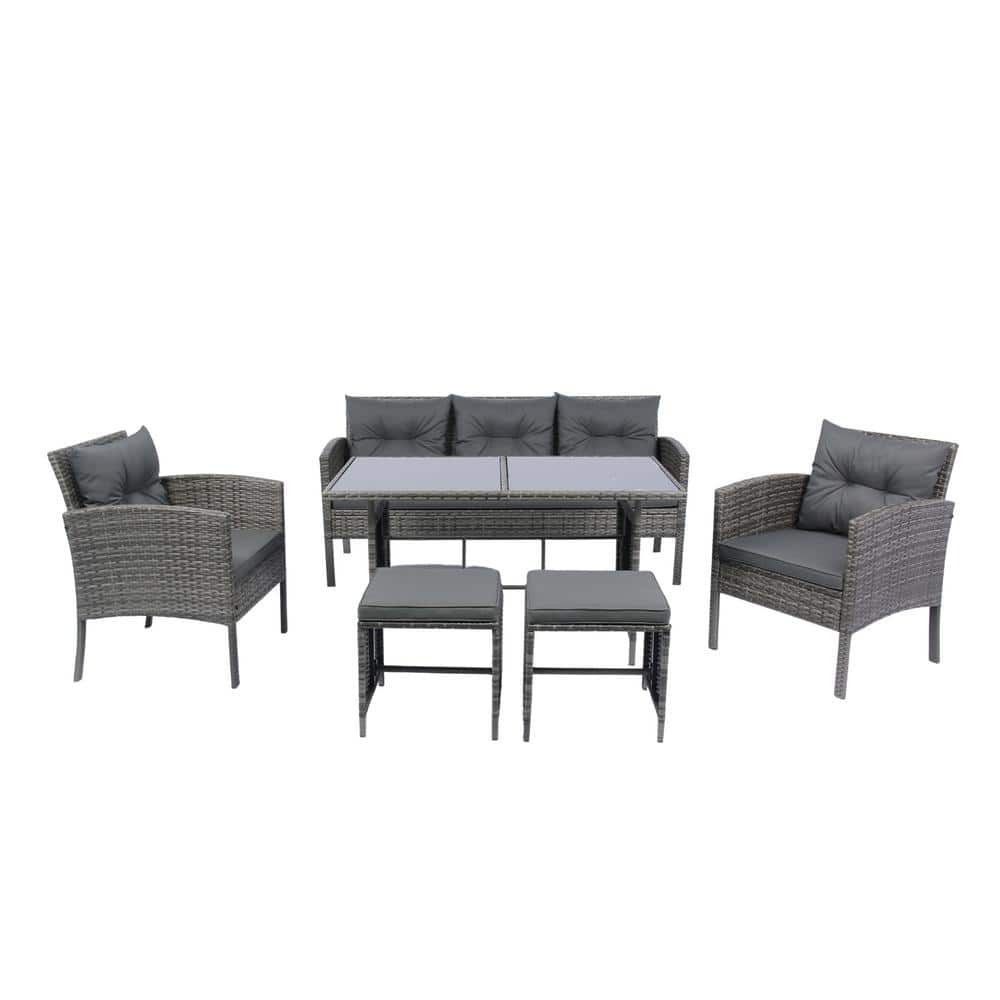 Grey 6 Piece Wicker Outdoor Patio Sectional Set Patio Backyard ...