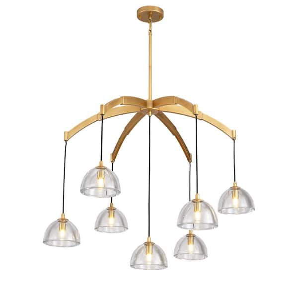 34 in. Hemisphere Round Chandelier 7 Lights Modern Dimmable Kitchen Gold Chandelier for Living Room Bedroom
