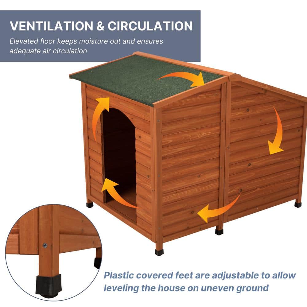 XXL Brown Pine Raised Floor Outdoor Dog House