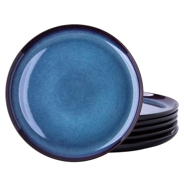 Indigo Blue Reactive Glaze Lead-Free Porcelain Salad and Appetizer Plates Microwave Oven Safe (Set of 6)