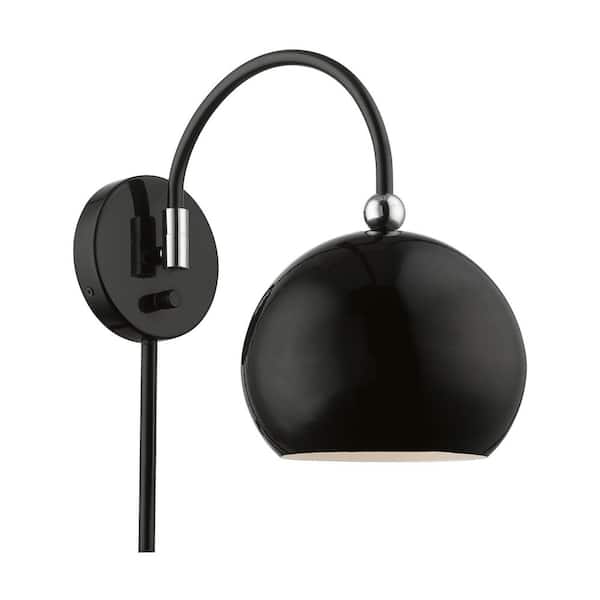 Hallshire 8 in. 1-Light Shiny Black Swing Arm Wall Sconce