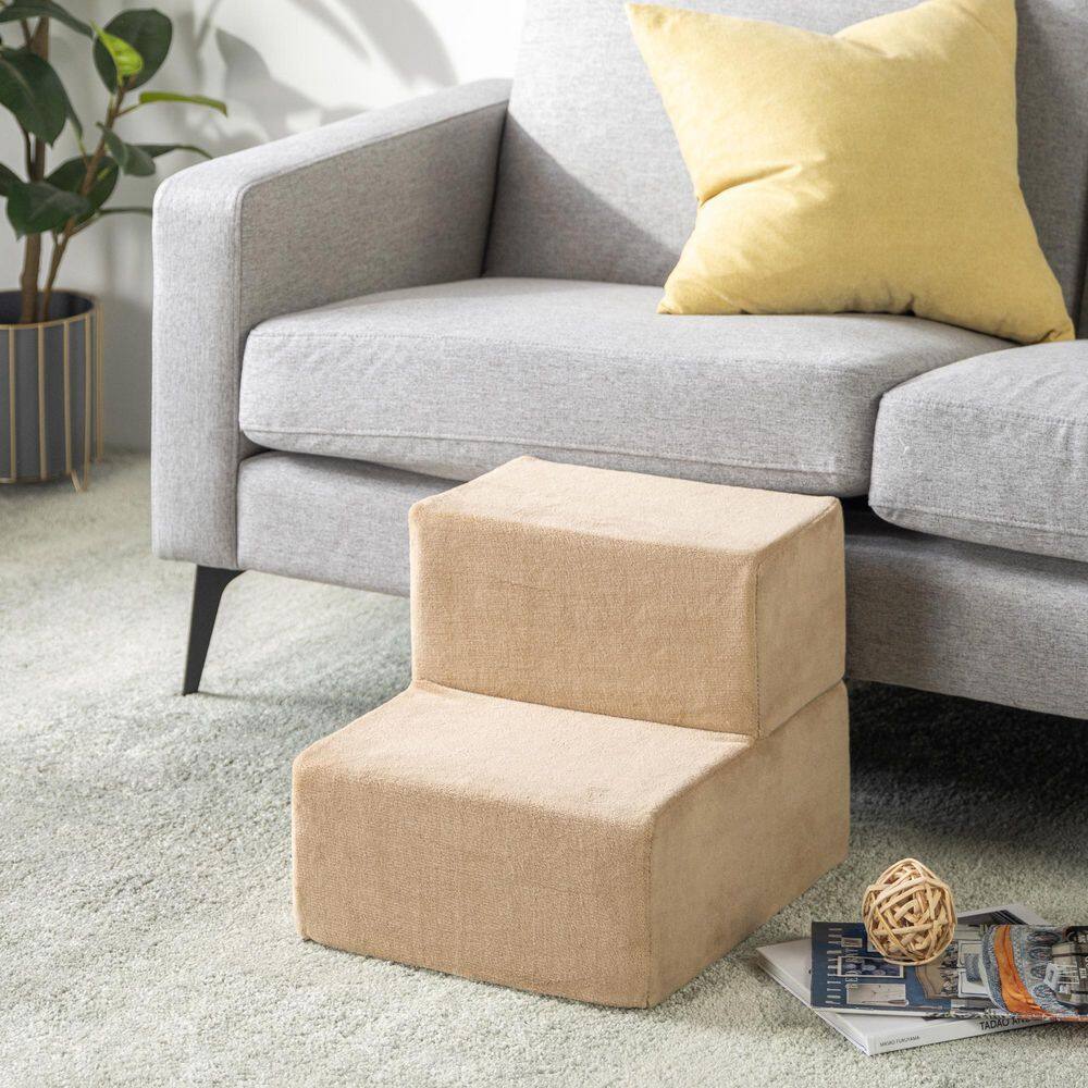 Beige 13" High-Density Foam 2-Step Pet Stairs