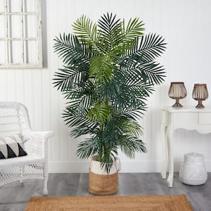 6.5 ft. Green Golden Cane Artificial Palm Tree in Handmade Natural Jute and Cotton Planter