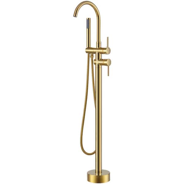 AKLFGN 2-Handle Freestanding Claw Foot Tub Faucet with Hand Shower in Polished Gold