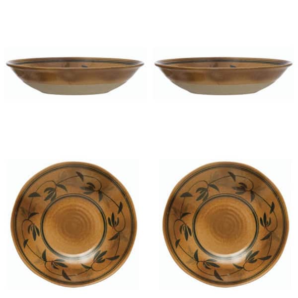 Storied Home 9 in. 92 fl.oz Brown Hand-Painted Stoneware Serving Bowls w/Vine Design in Brown & Black (Set of 4)