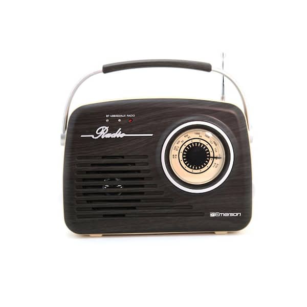 Emerson Portable Retro Radio with Built-in Rechargeable Battery, Espresso