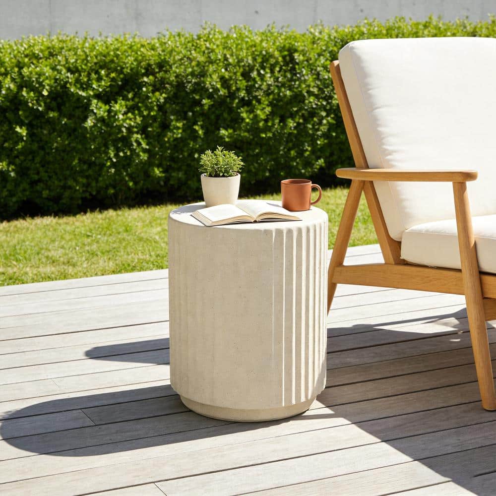 Beige Lightweight Round Outdoor Side Table with Wave Design price history on PriceWatchPro