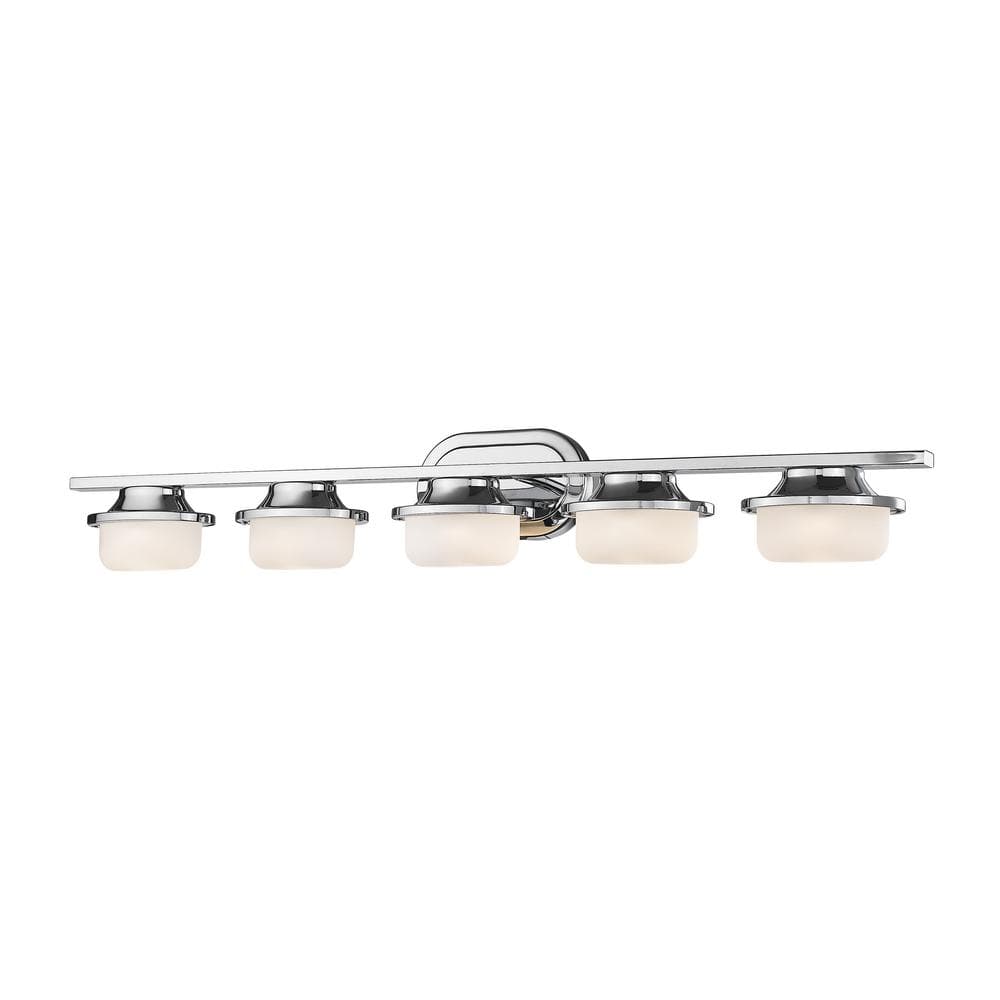 Optum 38.7 in. 5-Light Chrome Integrated LED Shaded Vanity Light with Matte
