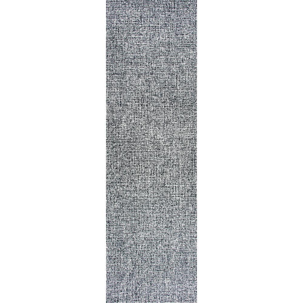 London Black/White 3 ft. x 8 ft. Solid/Tweed Wool Runner Rug