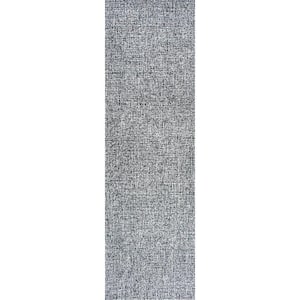 London Black/White 3 ft. x 8 ft. Solid/Tweed Wool Runner Rug