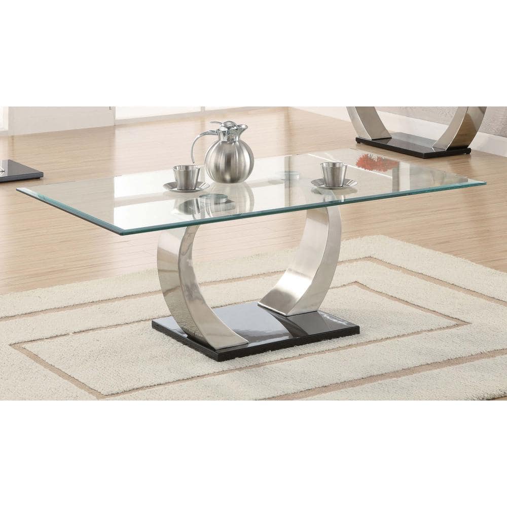 Pruitt Rectangular Glass Top Coffee Table with Satin Metal Base