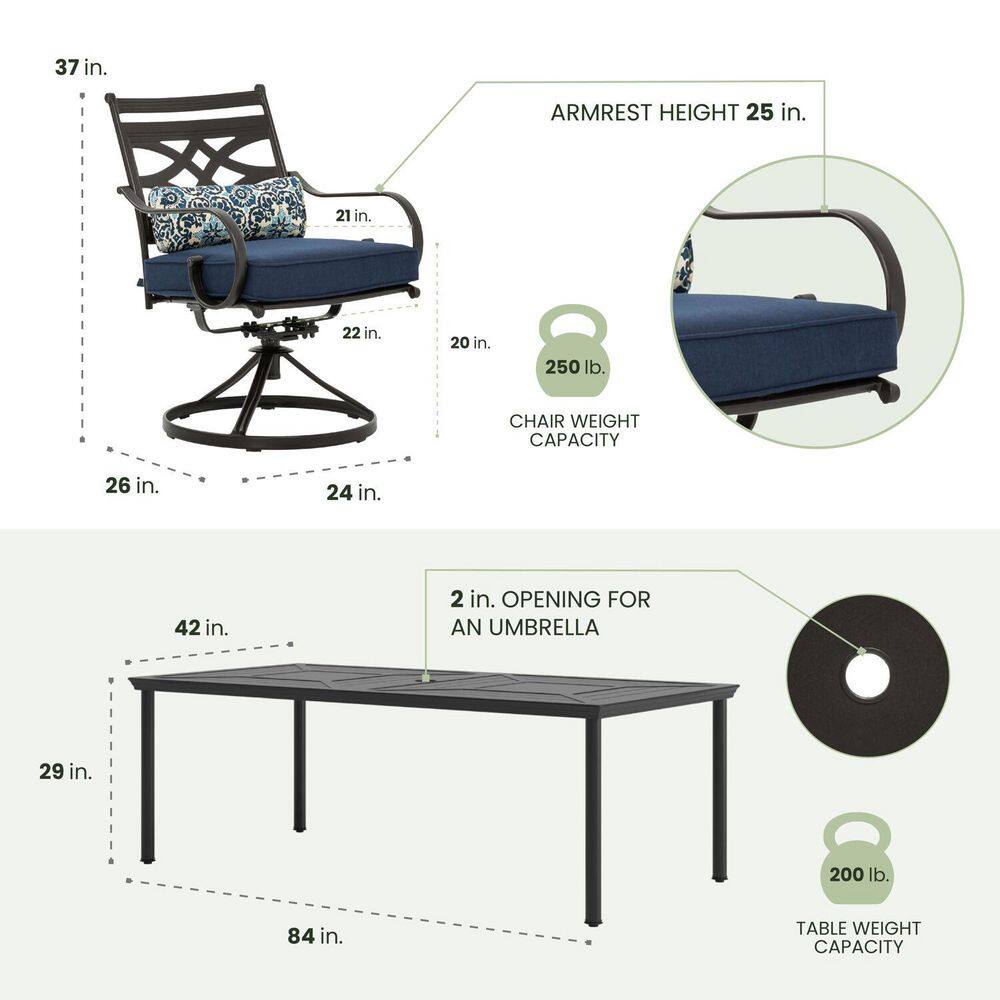 Montclair Navy Blue 9-Piece Steel Outdoor Dining Set with Swivel Rockers