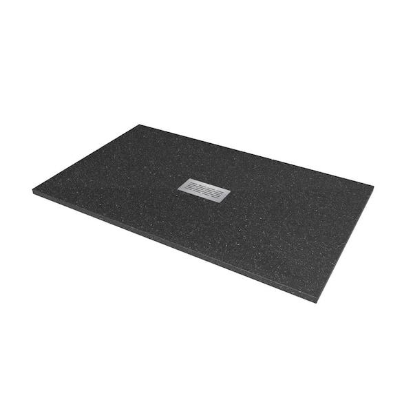 CASTICO 60 in. L x 32 in. W x 1.125 in. H Solid Composite Stone Alcove Shower Pan Base with Center Drain in Black Onyx Sand