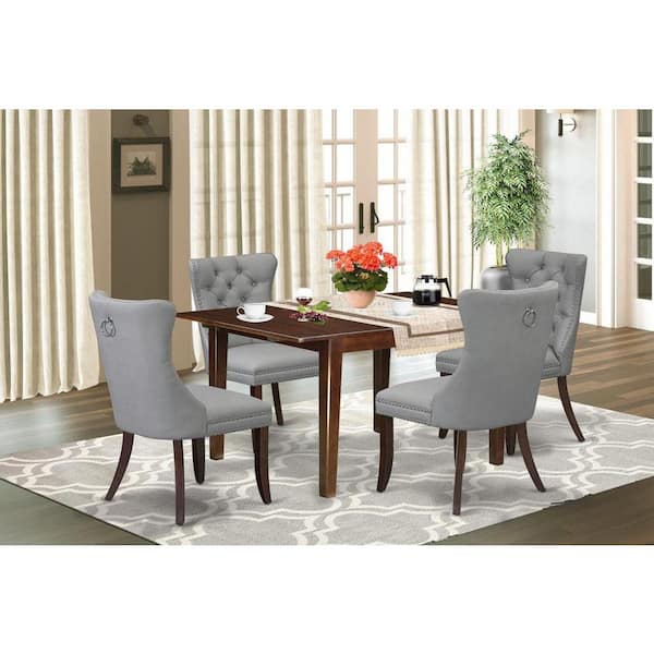 East West Furniture 5-Piece Mahogany Finish Solid Wood Top - Rectangular Dining Room Set with Butterfly Leaf (Seats-4)