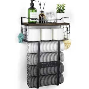 Modern SPA-Like Vibes Wall Mounted Towel Rack with 4 Detachable Towel Holder, Rolled Towel Shelf Organizer in Brown