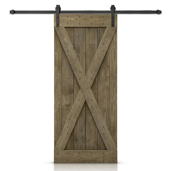 CALHOME 26 in. x 84 in. X  Aged Barrel Stained DIY Wood Interior Sliding Barn Door with Hardware Kit