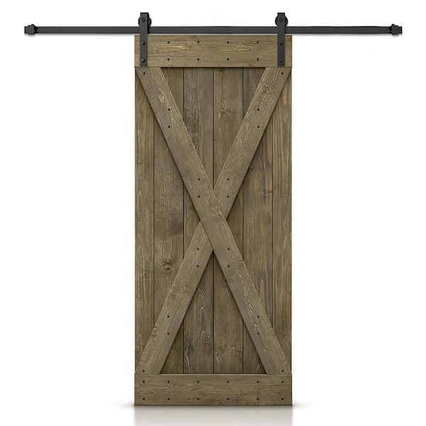 CALHOME 32 in. x 84 in. X Aged Barrel Stained DIY Wood Interior Sliding Barn Door with Hardware Kit