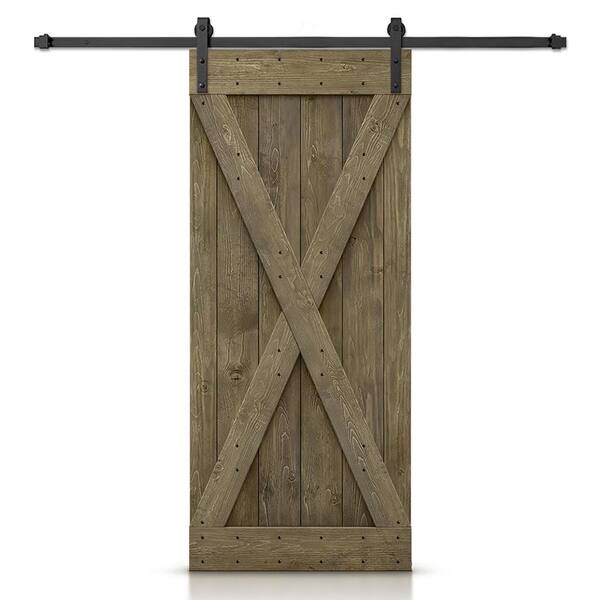 CALHOME 44 in. x 84 in. X Aged Barrel Stained DIY Wood Interior Sliding Barn Door with Hardware Kit