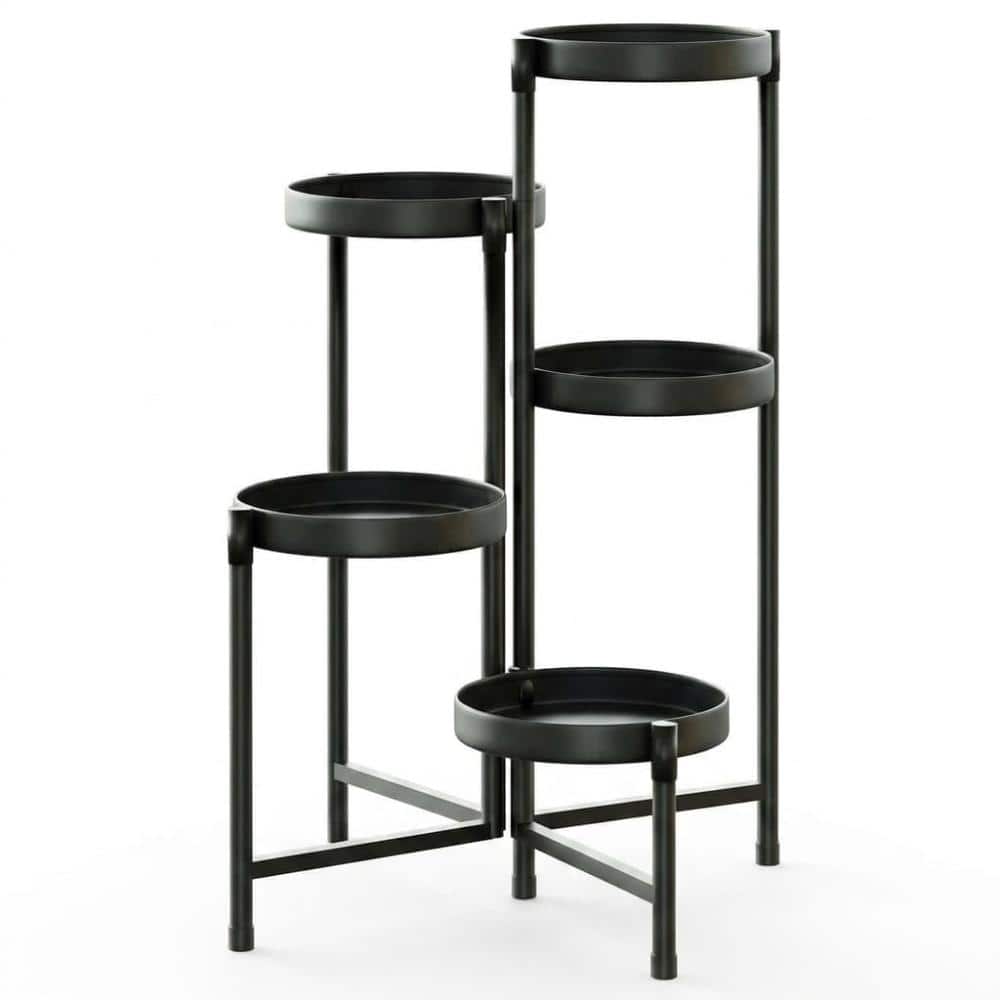 "32.1"" Black 5-Tier Rotating Plant Stand, Heavy Duty Metal Indoor Outdoor Plant Display Rack" price history on PriceWatchPro