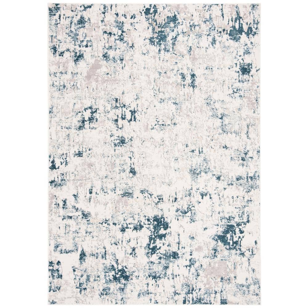 Beige and Turquoise Abstract Round Synthetic Area Rug