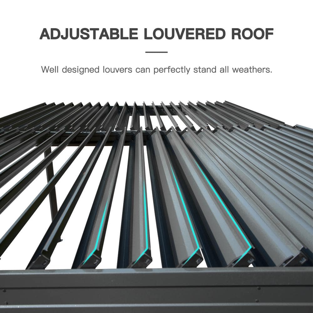 Gray 10x16 Aluminum Pergola with Adjustable Steel Roof