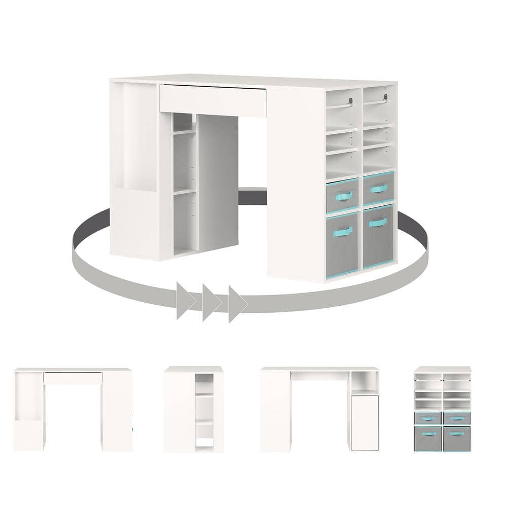 Crea CraftMaster White Counter-Height Table with Integrated Storage