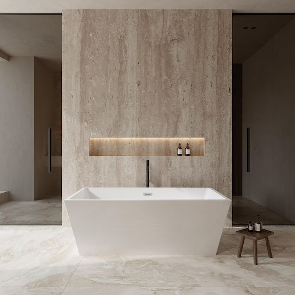 Wyndham Collection Sara 67 in. Acrylic Flatbottom Bathtub in White with Polished Chrome Trim and Matte Black Faucet