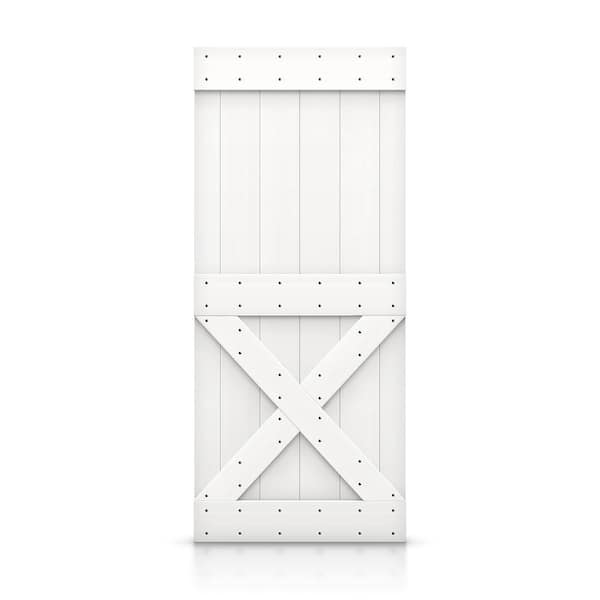 CALHOME 36 in. x 84 in. Mini X Series White Stain DIY Knotty Pine Wood Interior Sliding Barn Door