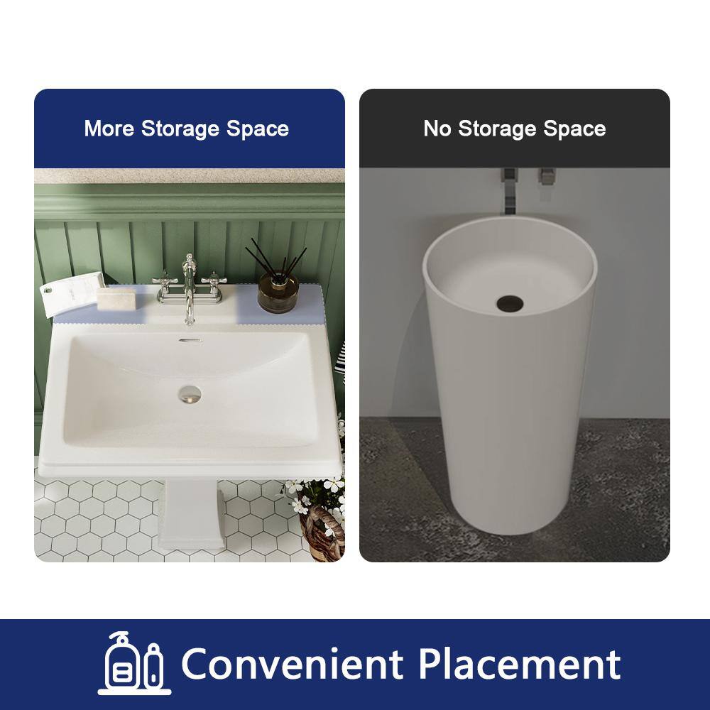 Elegant Apex White Ceramic 34" Rectangular Pedestal Sink with Overflow