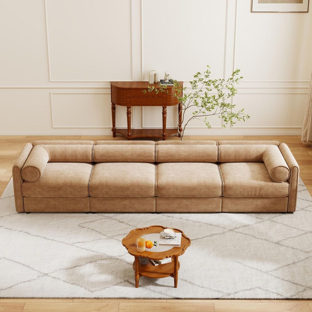 Cylindrica Design Modern Modular Chenille 4-Seater Modular Sectional Sofa in Camel