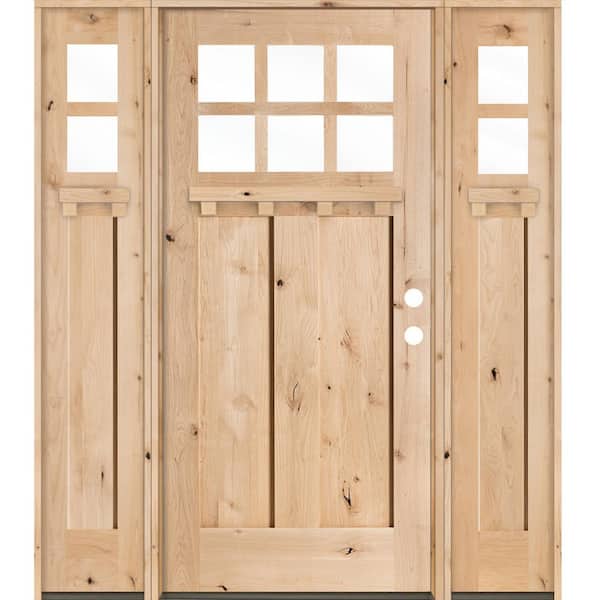 60 in. x 80 in. Knotty Alder Left-Hand/Inswing 6 Lite Beveled Clear Glass Unfinished Wood Prehung Front Door w/ DSL DS