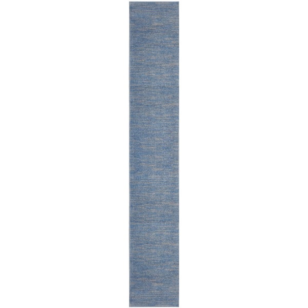 Nourison Essentials 2 ft. x 20 ft. lue/Grey Solid Contemporary Kitchen Runner Indoor/Outdoor Area Rug